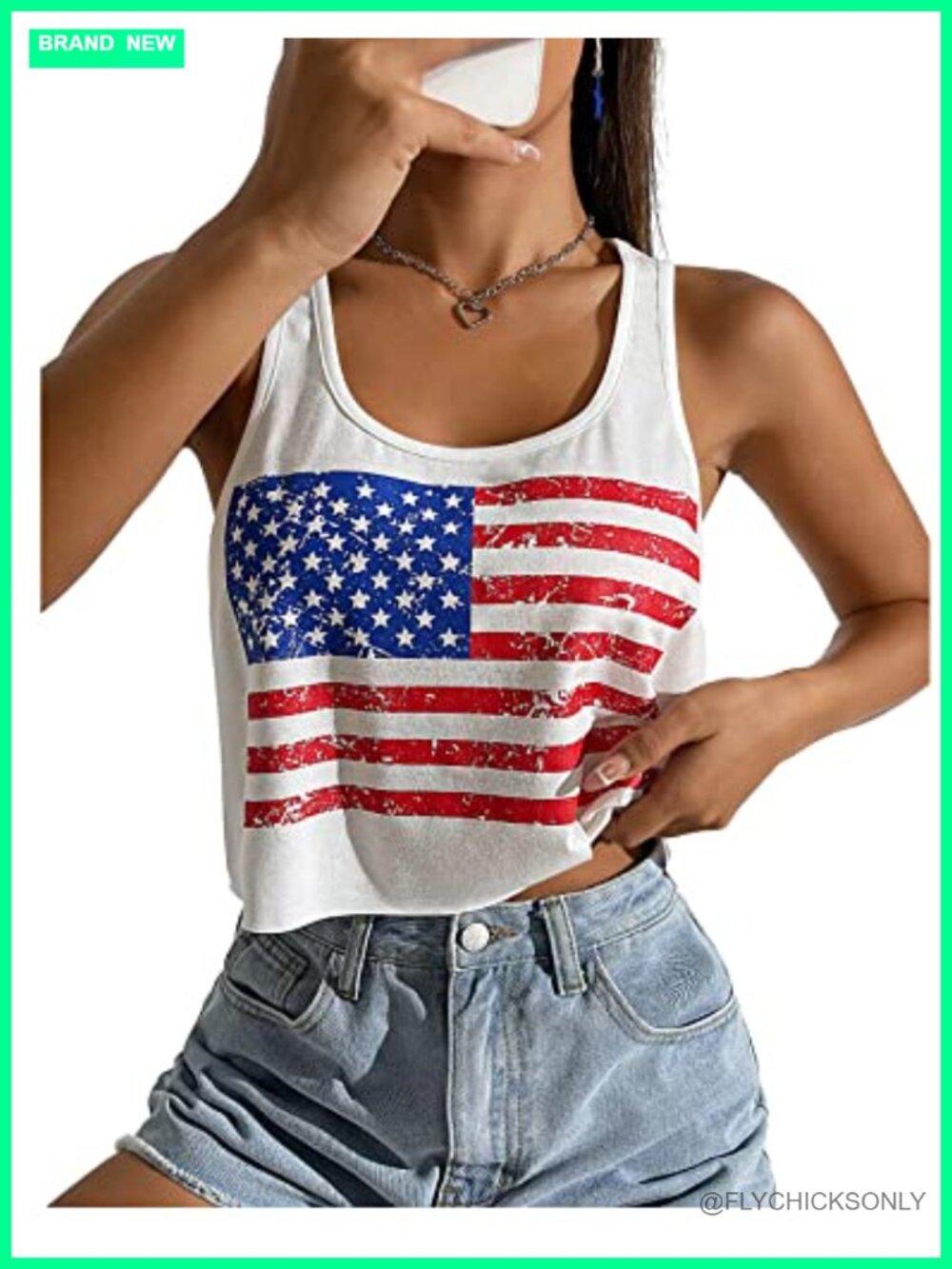 American Flag Crop Tank Top Sleeveless Patriotic 4th of July Summer Tee
